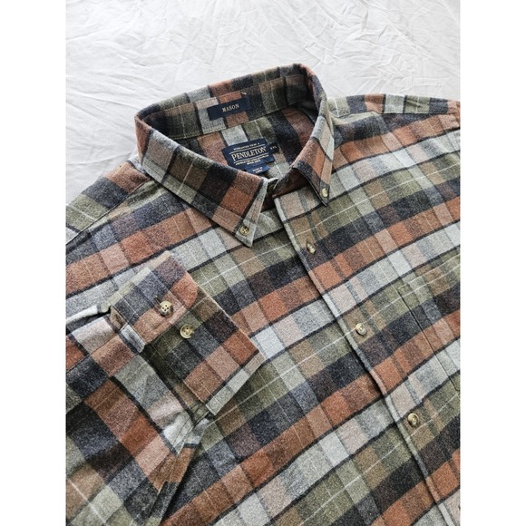 Two Pendleton Mason Plaid Long Sleeve Flannel Button-Up Shirts XXL Cotton - Picture 3 of 13